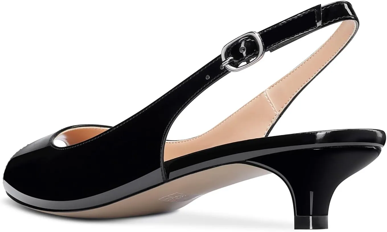 Aachcol Women Slingback Pumps Peep Open Toe Kitten Low Heel Ankle Strap Sandals Dress Shoes Party 1.5 Inch