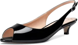 Aachcol Women Slingback Pumps Peep Open Toe Kitten Low Heel Ankle Strap Sandals Dress Shoes Party 1.5 Inch