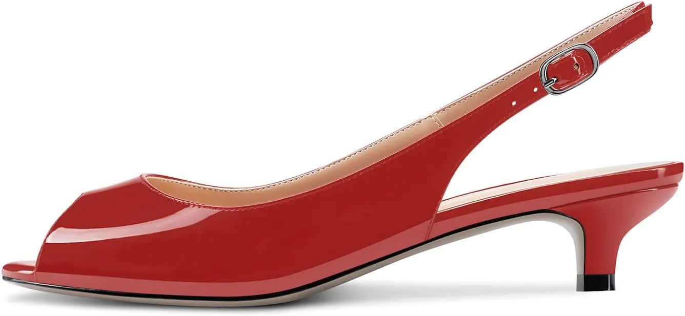 Aachcol Women Slingback Pumps Peep Open Toe Kitten Low Heel Ankle Strap Sandals Dress Shoes Party 1.5 Inch
