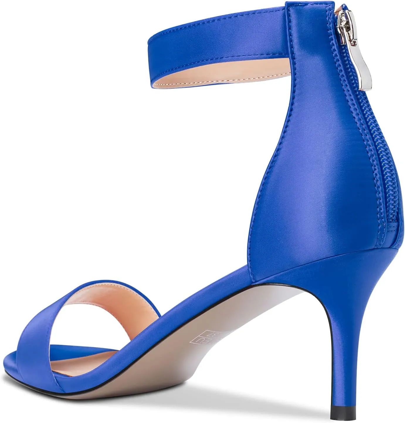 Aachcol Women Stiletto Mid Heel Sandals Ankle Strap Peep Open Toe Dress Shoes Party Wedding Satin 2.5 Inch