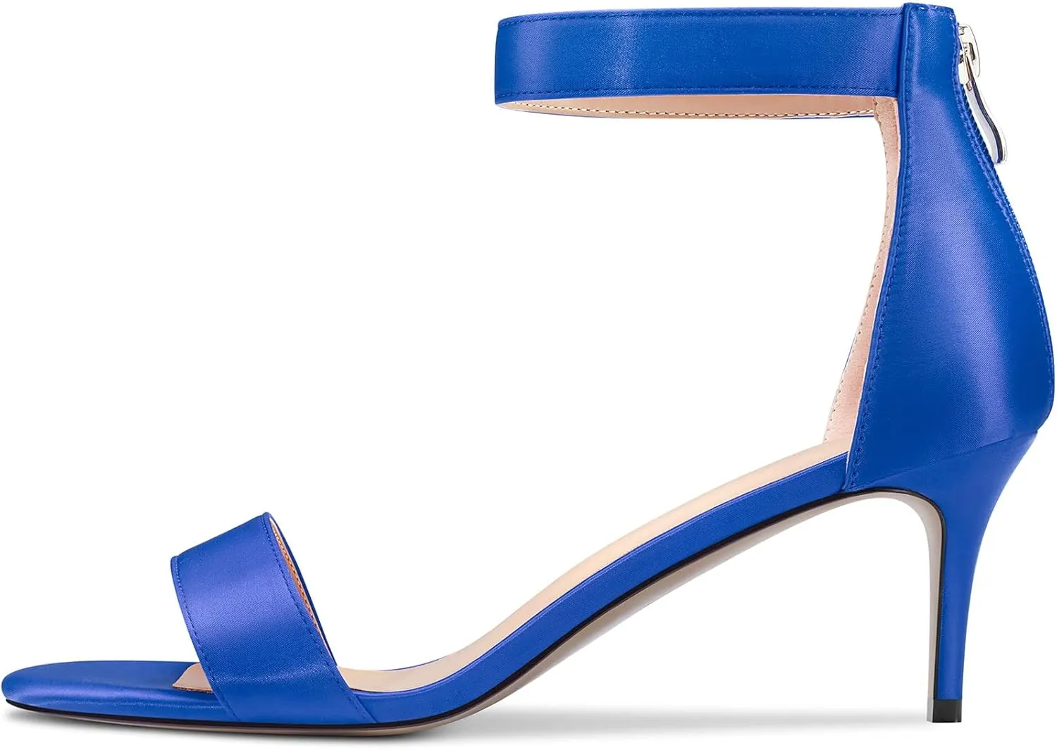 Aachcol Women Stiletto Mid Heel Sandals Ankle Strap Peep Open Toe Dress Shoes Party Wedding Satin 2.5 Inch