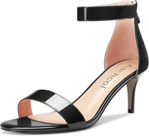 Aachcol Women Stiletto Mid Heel Sandals Ankle Strap Two-Piece Peep Open Toe Dress Shoes Party Wedding Patent 2.5 Inch