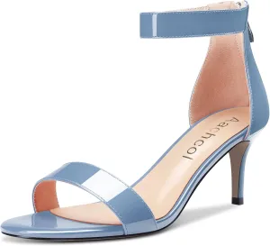 Aachcol Women Stiletto Mid Heel Sandals Ankle Strap Two-Piece Peep Open Toe Dress Shoes Party Wedding Patent 2.5 Inch