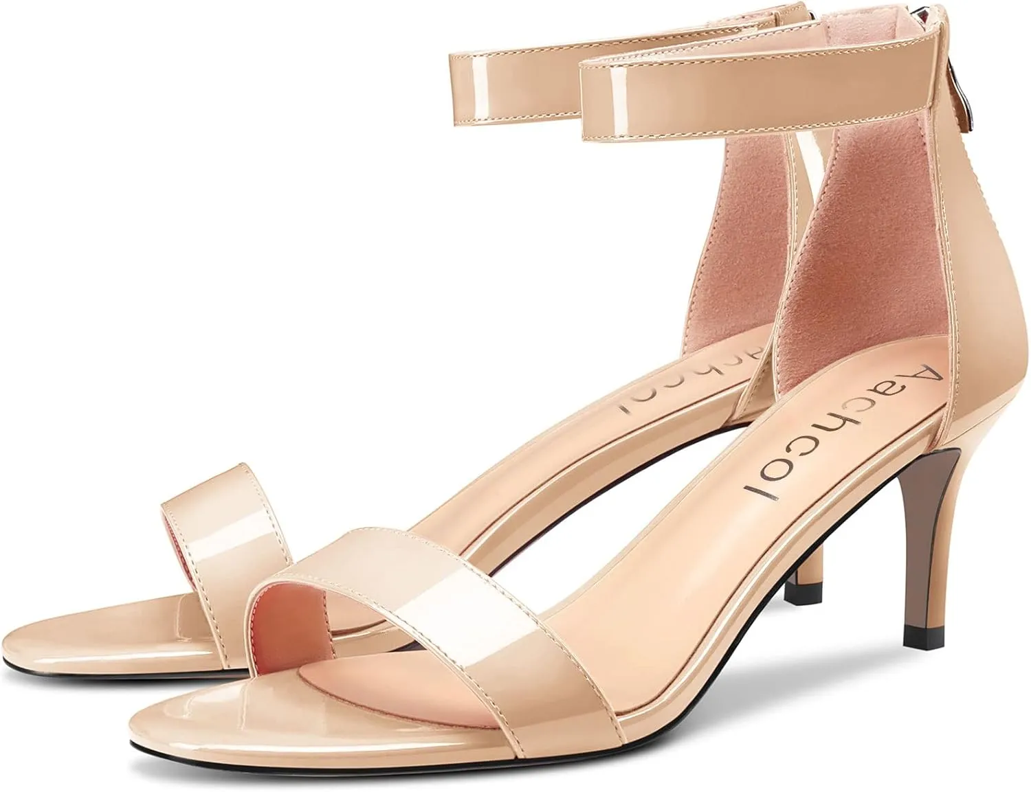 Aachcol Women Stiletto Mid Heel Sandals Ankle Strap Two-Piece Peep Open Toe Dress Shoes Party Wedding Patent 2.5 Inch