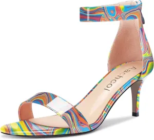 Aachcol Women Stiletto Mid Heel Sandals Ankle Strap Two-Piece Peep Open Toe Dress Shoes Party Wedding Patent 2.5 Inch