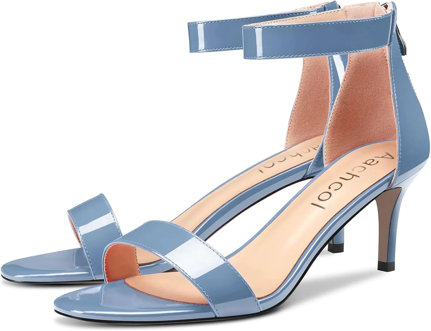 Aachcol Women Stiletto Mid Heel Sandals Ankle Strap Two-Piece Peep Open Toe Dress Shoes Party Wedding Patent 2.5 Inch