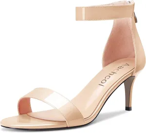 Aachcol Women Stiletto Mid Heel Sandals Ankle Strap Two-Piece Peep Open Toe Dress Shoes Party Wedding Patent 2.5 Inch