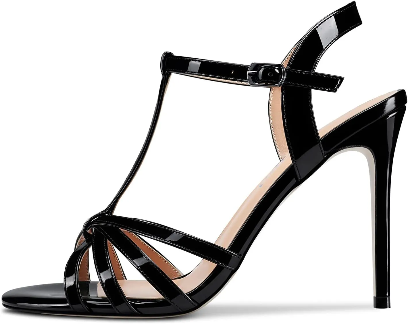 Aachcol Women T-strap Slingback Sandals Stiletto High Heel Peep Open Toe Ankle Strap Shoes 4 Inches