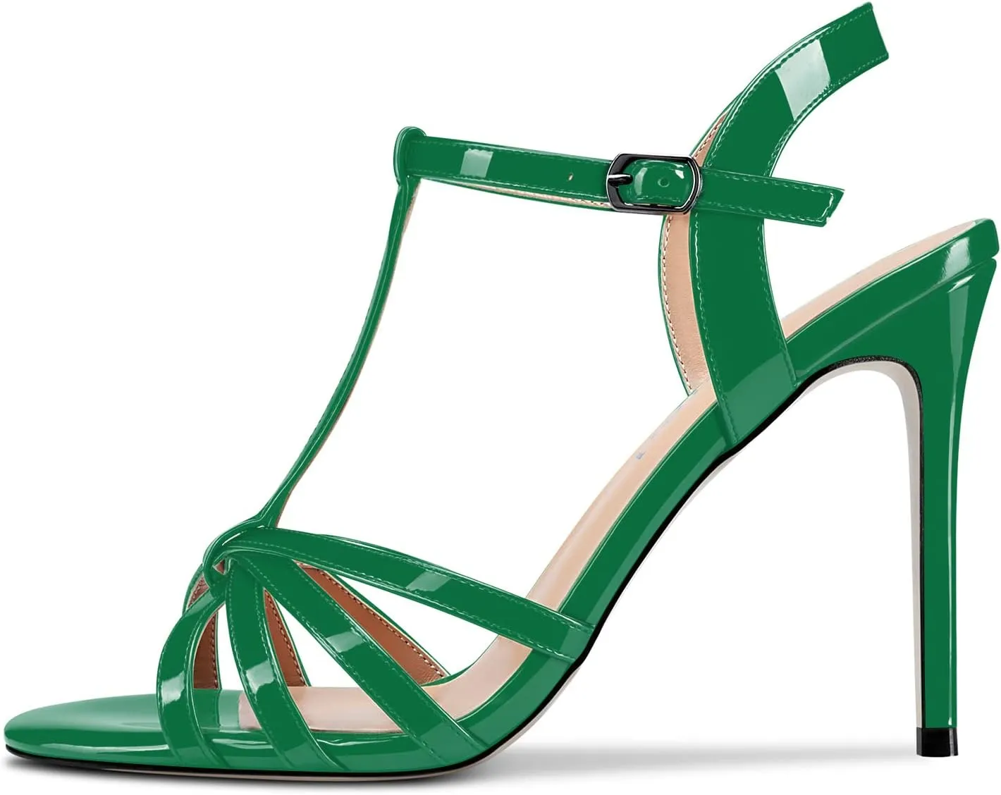 Aachcol Women T-strap Slingback Sandals Stiletto High Heel Peep Open Toe Ankle Strap Shoes 4 Inches