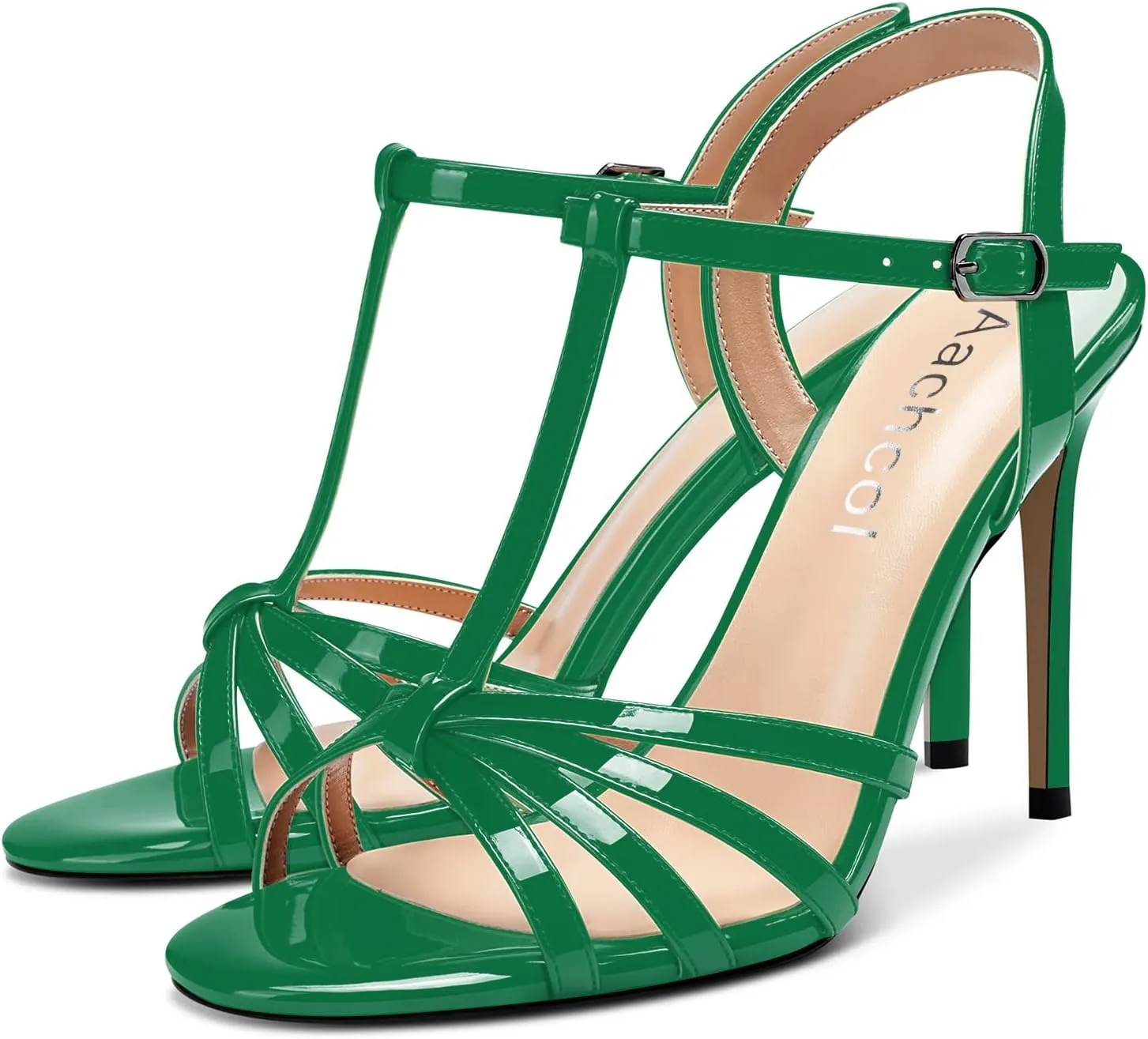 Aachcol Women T-strap Slingback Sandals Stiletto High Heel Peep Open Toe Ankle Strap Shoes 4 Inches