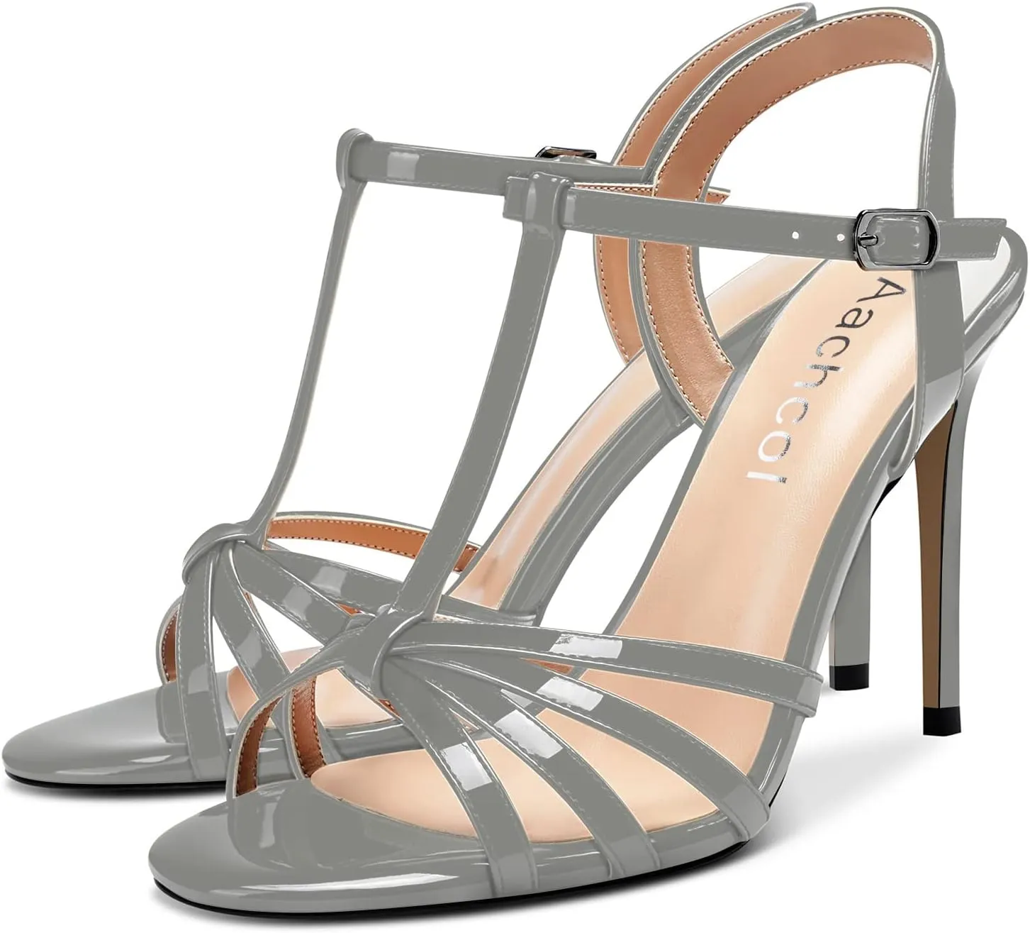 Aachcol Women T-strap Slingback Sandals Stiletto High Heel Peep Open Toe Ankle Strap Shoes 4 Inches