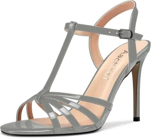 Aachcol Women T-strap Slingback Sandals Stiletto High Heel Peep Open Toe Ankle Strap Shoes 4 Inches