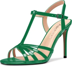 Aachcol Women T-strap Slingback Sandals Stiletto High Heel Peep Open Toe Ankle Strap Shoes 4 Inches