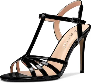 Aachcol Women T-strap Slingback Sandals Stiletto High Heel Peep Open Toe Ankle Strap Shoes 4 Inches
