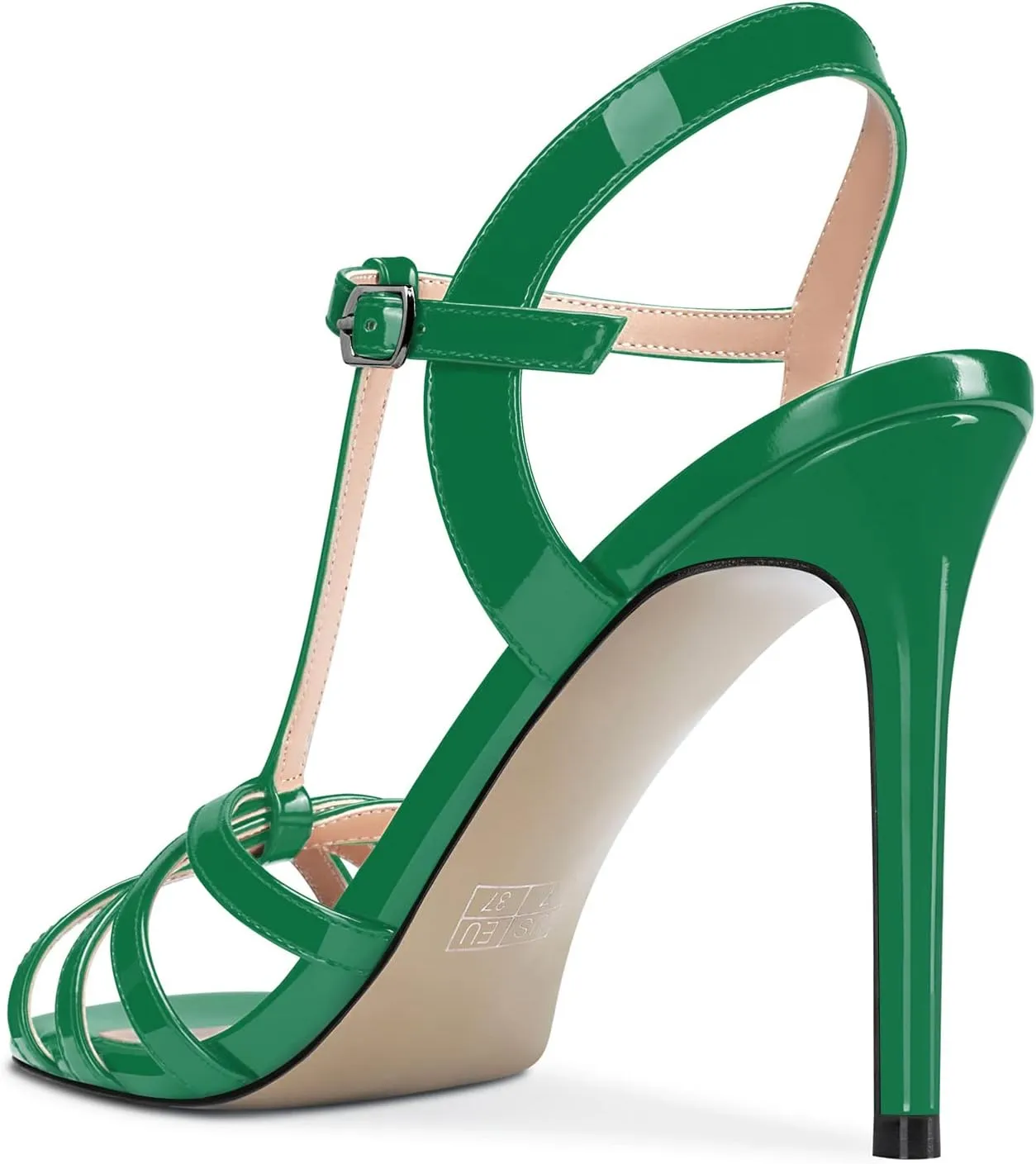 Aachcol Women T-strap Slingback Sandals Stiletto High Heel Peep Open Toe Ankle Strap Shoes 4 Inches