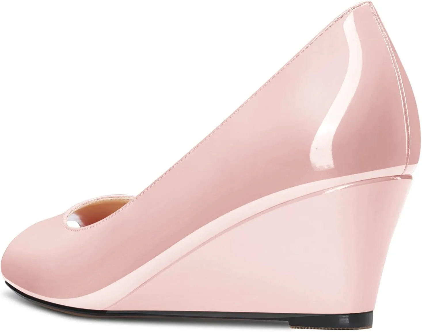 Aachcol Women Wedge Chunky Block Mid Heel Pumps Slip-on Peep Open Toe Dress Shoes Office Party Patent 2 Inch