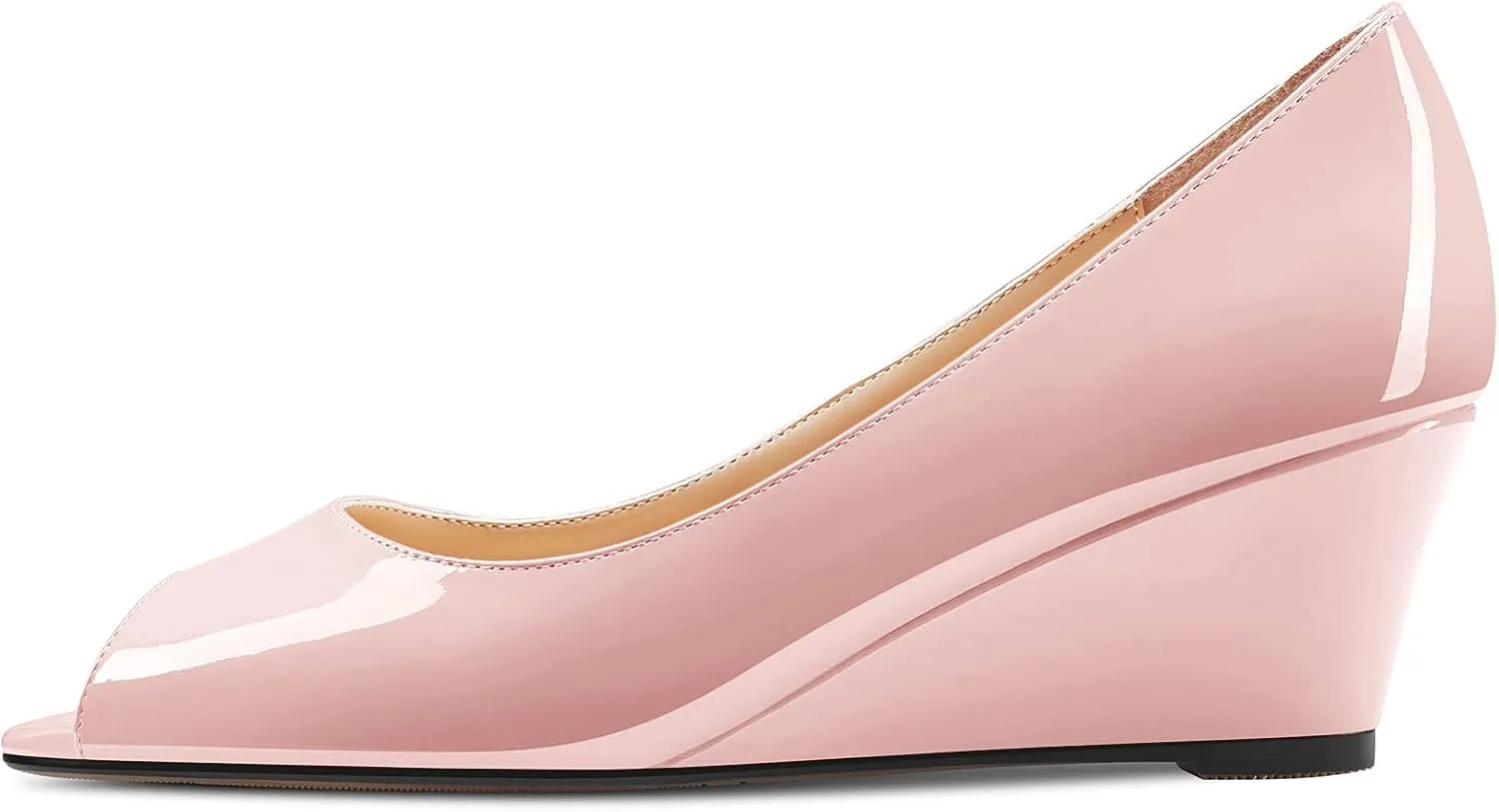 Aachcol Women Wedge Chunky Block Mid Heel Pumps Slip-on Peep Open Toe Dress Shoes Office Party Patent 2 Inch