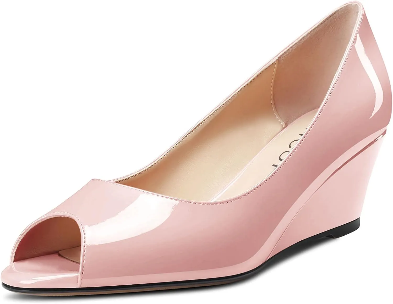 Aachcol Women Wedge Chunky Block Mid Heel Pumps Slip-on Peep Open Toe Dress Shoes Office Party Patent 2 Inch