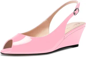 Aachcol Women Wedge Pumps Peep Open Toe Chunky Block Mid Heel Slingback Ankle Strap Sandals Dress Shoes Party 2 Inch