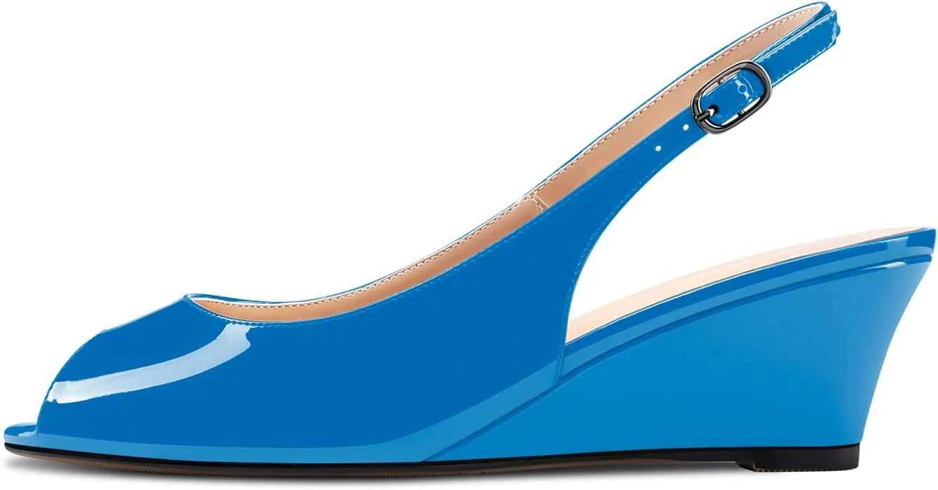 Aachcol Women Wedge Pumps Peep Open Toe Chunky Block Mid Heel Slingback Ankle Strap Sandals Dress Shoes Party 2 Inch