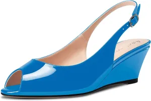 Aachcol Women Wedge Pumps Peep Open Toe Chunky Block Mid Heel Slingback Ankle Strap Sandals Dress Shoes Party 2 Inch