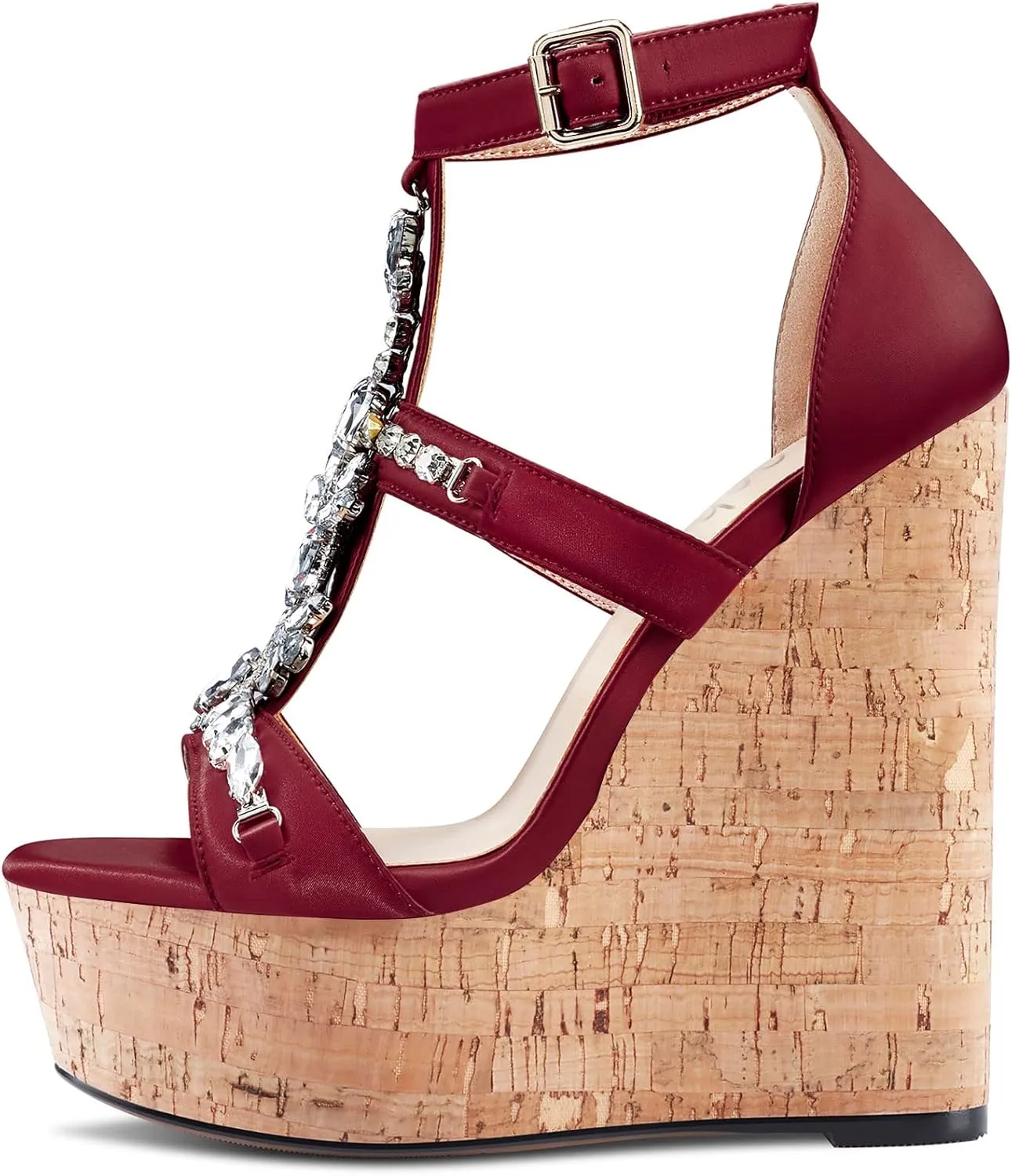 Aachcol Women Wedge Roman Sandals Peep Open Toe Chunky Block High Heel Ankle Strap Dress Shoes Satin 6 Inch