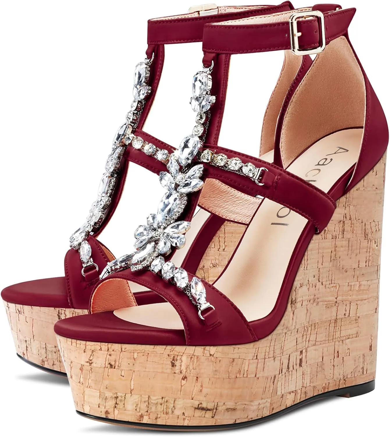 Aachcol Women Wedge Roman Sandals Peep Open Toe Chunky Block High Heel Ankle Strap Dress Shoes Satin 6 Inch