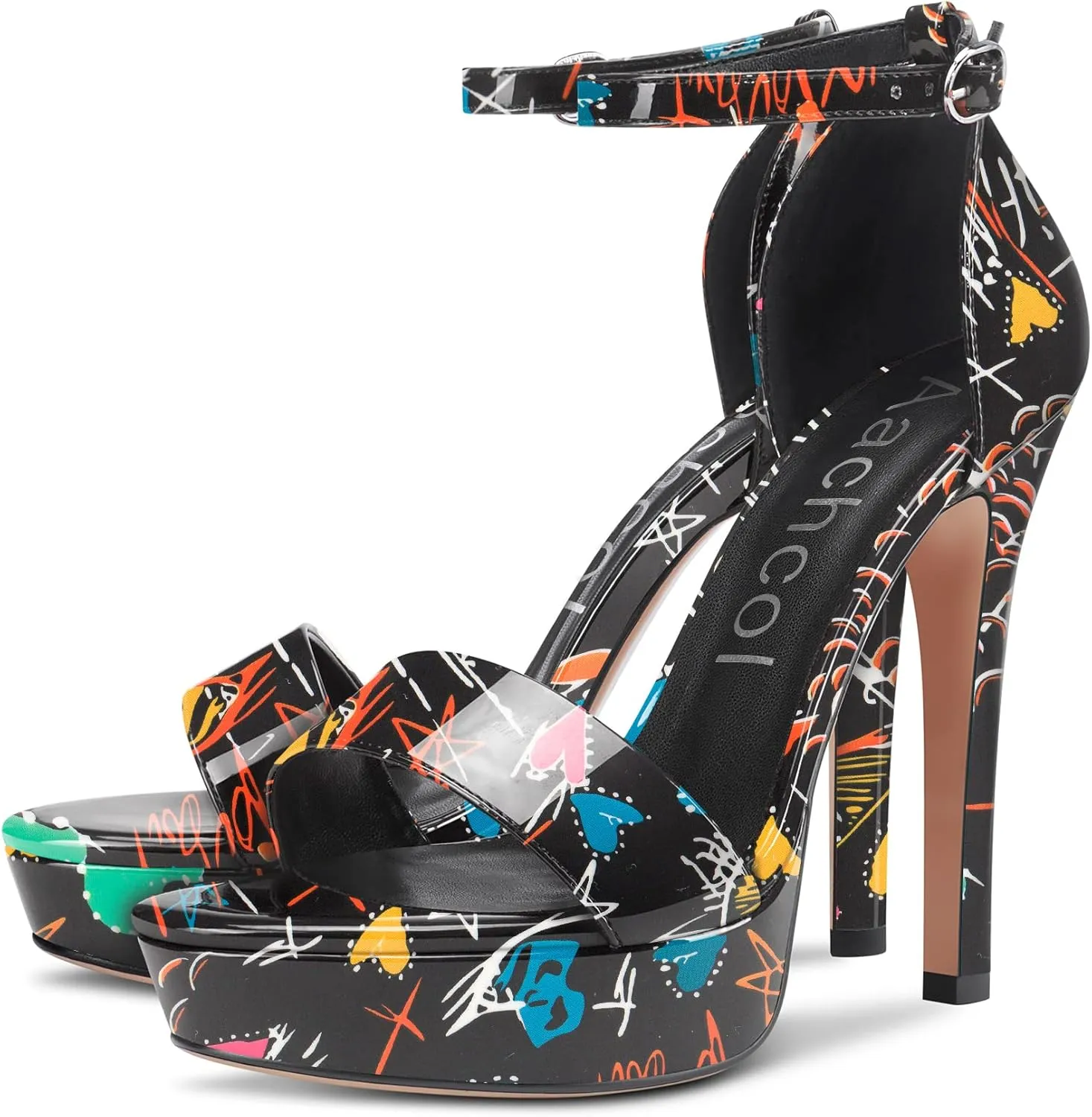 Aachcol Womens Platform Sandals Peep Open Toe Stiletto High Heels Ankle Strap Buckle Sexy Dress Shoes 5.1 Inches Heels