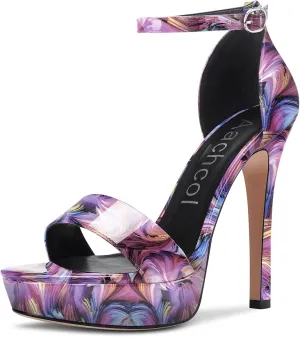 Aachcol Womens Platform Sandals Peep Open Toe Stiletto High Heels Ankle Strap Buckle Sexy Dress Shoes 5.1 Inches Heels