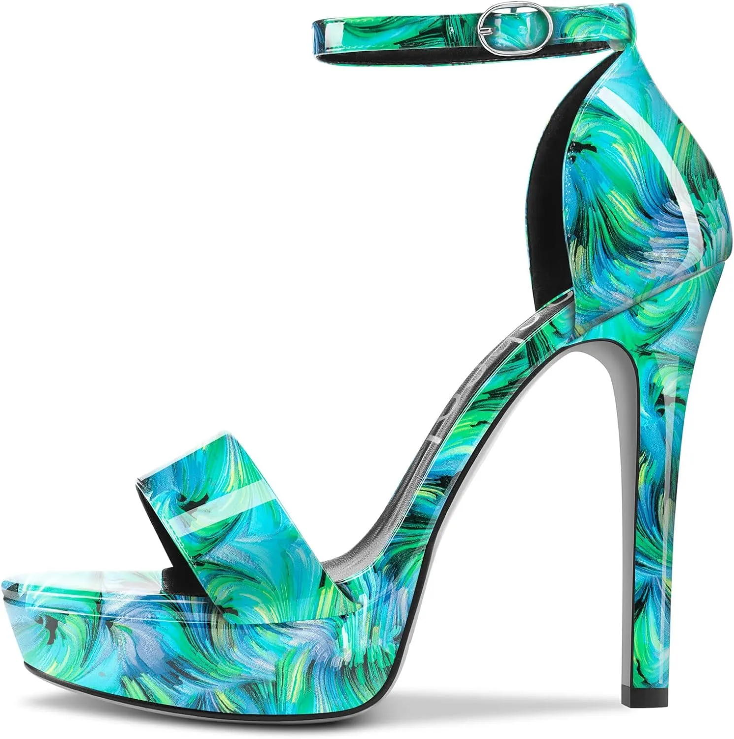 Aachcol Womens Platform Sandals Peep Open Toe Stiletto High Heels Ankle Strap Buckle Sexy Dress Shoes 5.1 Inches Heels