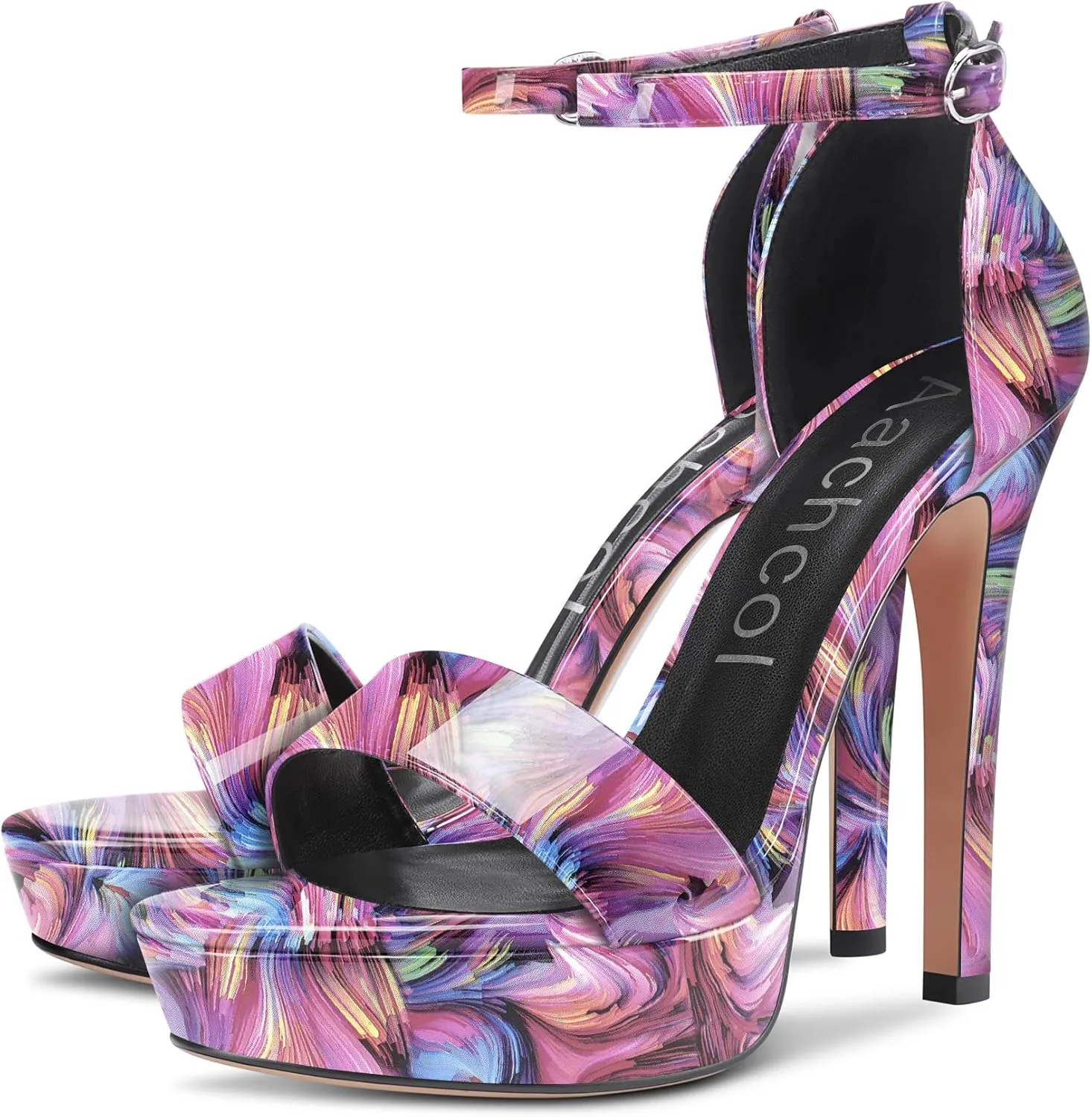 Aachcol Womens Platform Sandals Peep Open Toe Stiletto High Heels Ankle Strap Buckle Sexy Dress Shoes 5.1 Inches Heels