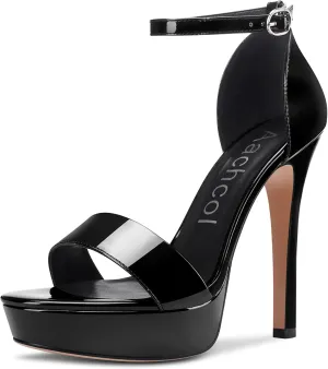 Aachcol Womens Platform Sandals Peep Open Toe Stiletto High Heels Ankle Strap Buckle Sexy Dress Shoes 5.1 Inches Heels