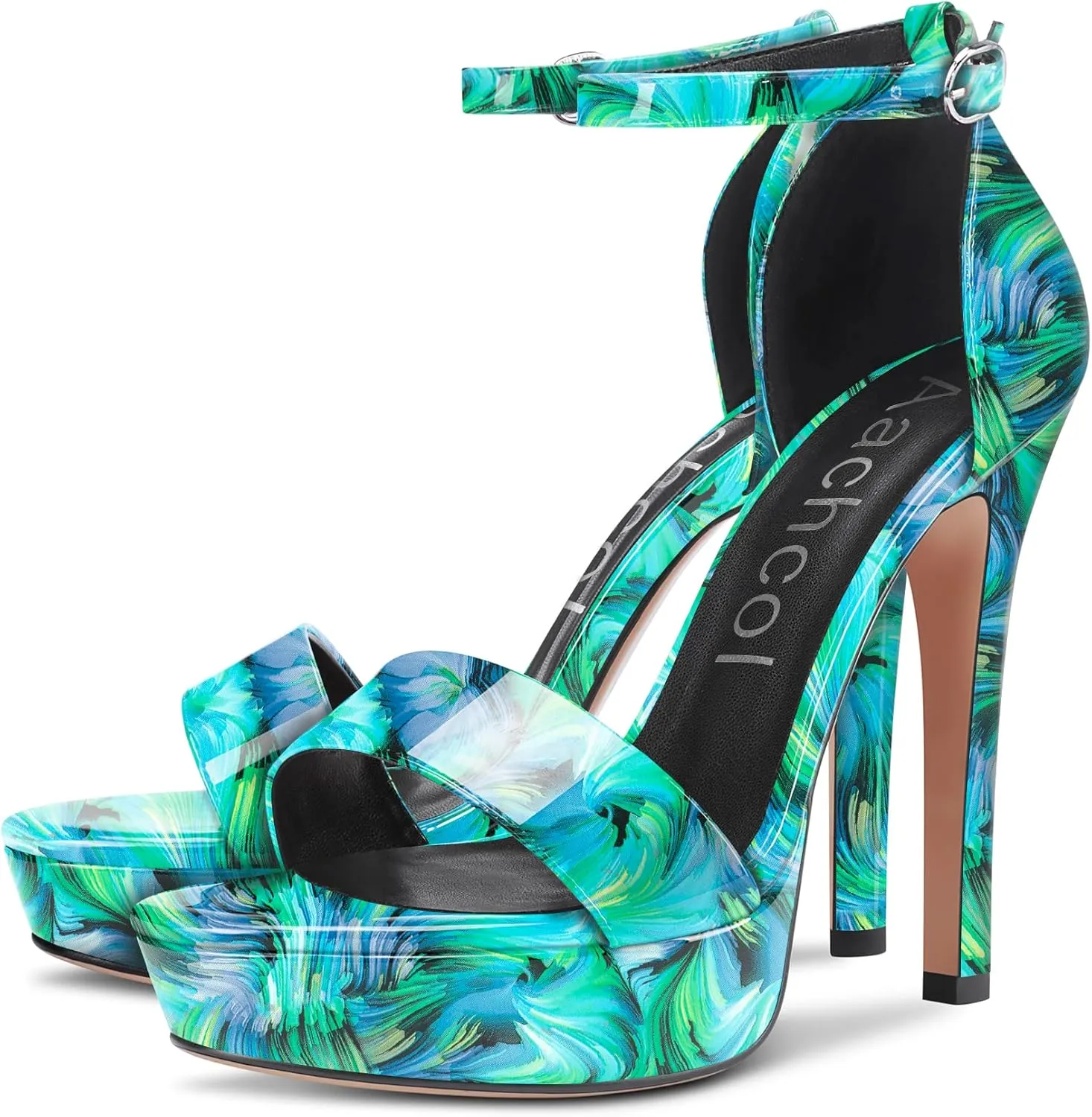 Aachcol Womens Platform Sandals Peep Open Toe Stiletto High Heels Ankle Strap Buckle Sexy Dress Shoes 5.1 Inches Heels