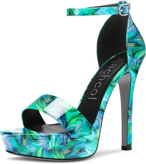 Aachcol Womens Platform Sandals Peep Open Toe Stiletto High Heels Ankle Strap Buckle Sexy Dress Shoes 5.1 Inches Heels