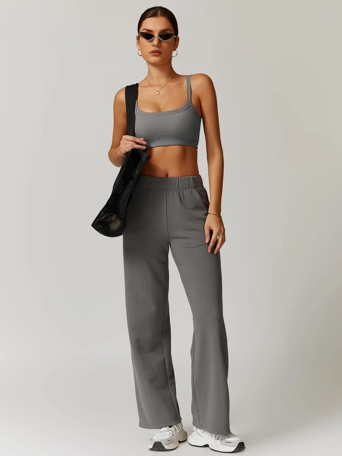 ABOCIW Womens Straight Leg Sweatpants Cotton High Waisted Baggy Athletic Joggers Lounge Pants with Pockets