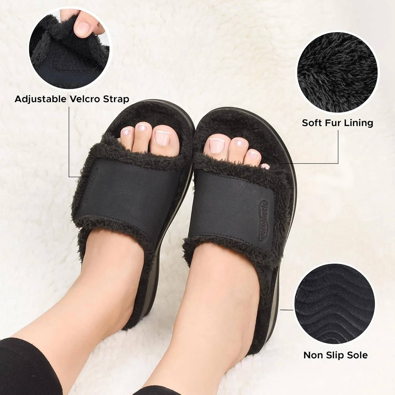 AEROTHOTIC Orthopedic Slippers for Women Indoor and Outdoor House Shoes Fuzzy Slippers With Arch Support for Plantar Fasciitis Relief Bedroom Slippers Women