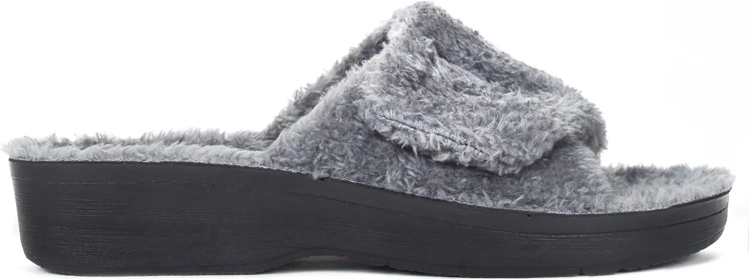 AEROTHOTIC Soft Fuzzy Slippers Outdoor and Indoor with Non-Slip Sole Stylish Straps Comfortable Womens Slippers Open Toe Home Travel Vacation Wear