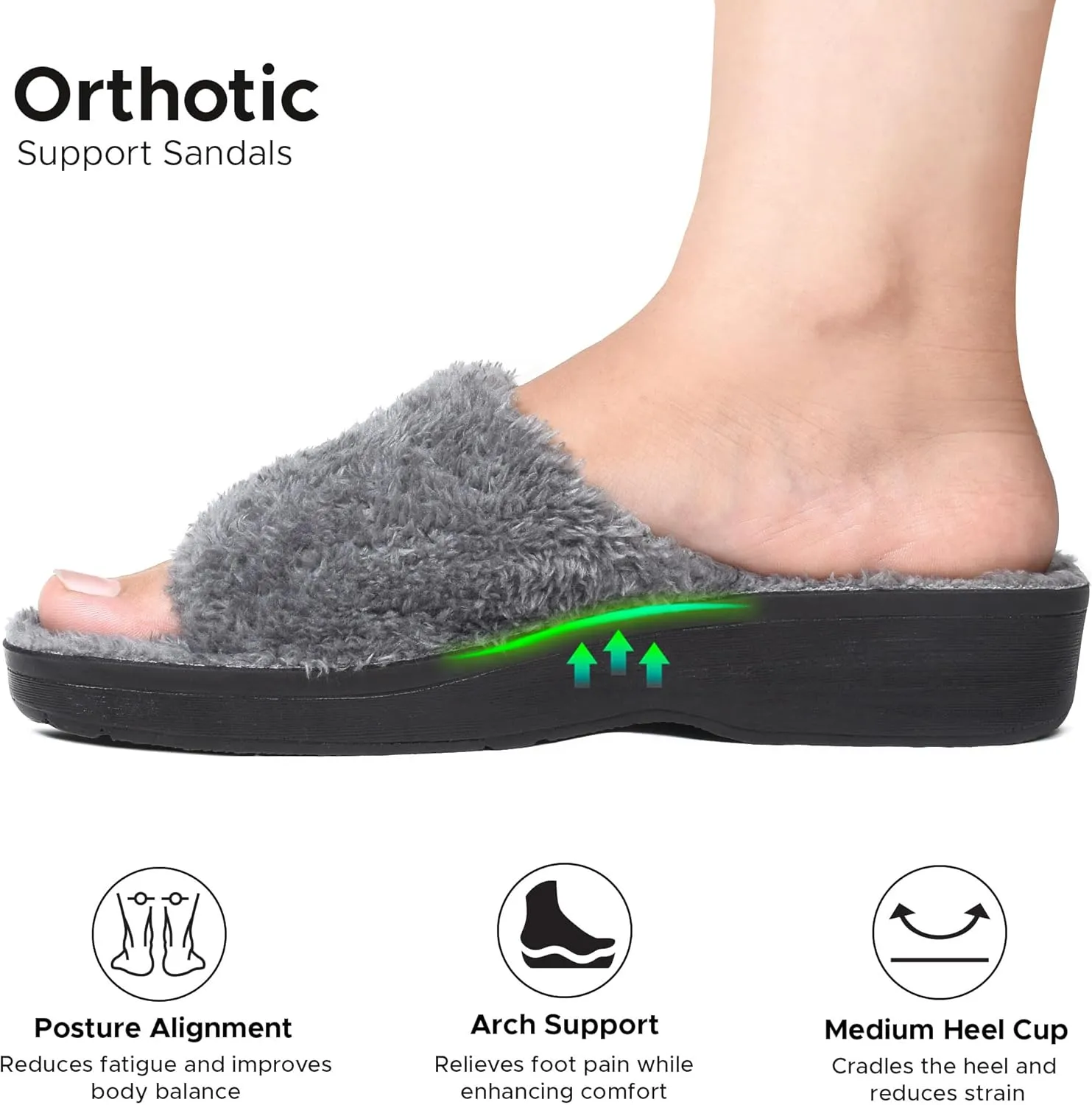 AEROTHOTIC Soft Fuzzy Slippers Outdoor and Indoor with Non-Slip Sole Stylish Straps Comfortable Womens Slippers Open Toe Home Travel Vacation Wear