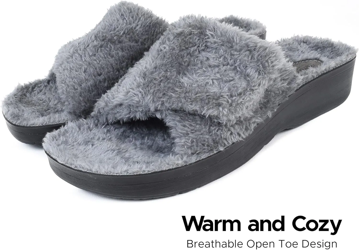 AEROTHOTIC Soft Fuzzy Slippers Outdoor and Indoor with Non-Slip Sole Stylish Straps Comfortable Womens Slippers Open Toe Home Travel Vacation Wear