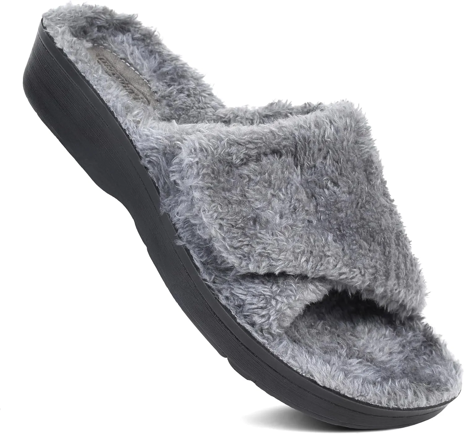 AEROTHOTIC Soft Fuzzy Slippers Outdoor and Indoor with Non-Slip Sole Stylish Straps Comfortable Womens Slippers Open Toe Home Travel Vacation Wear
