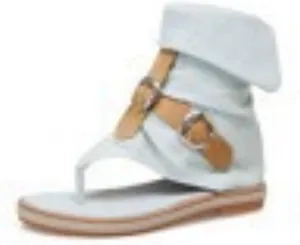 Aflngle Womens Denim Back Zip Flat Open-Toe Sandals Casual High Top T-Strap Clip Toe Short Ankle Boots Summer Thong Flip Flops Gladiator Roman Sandal Mid-Calf Boots