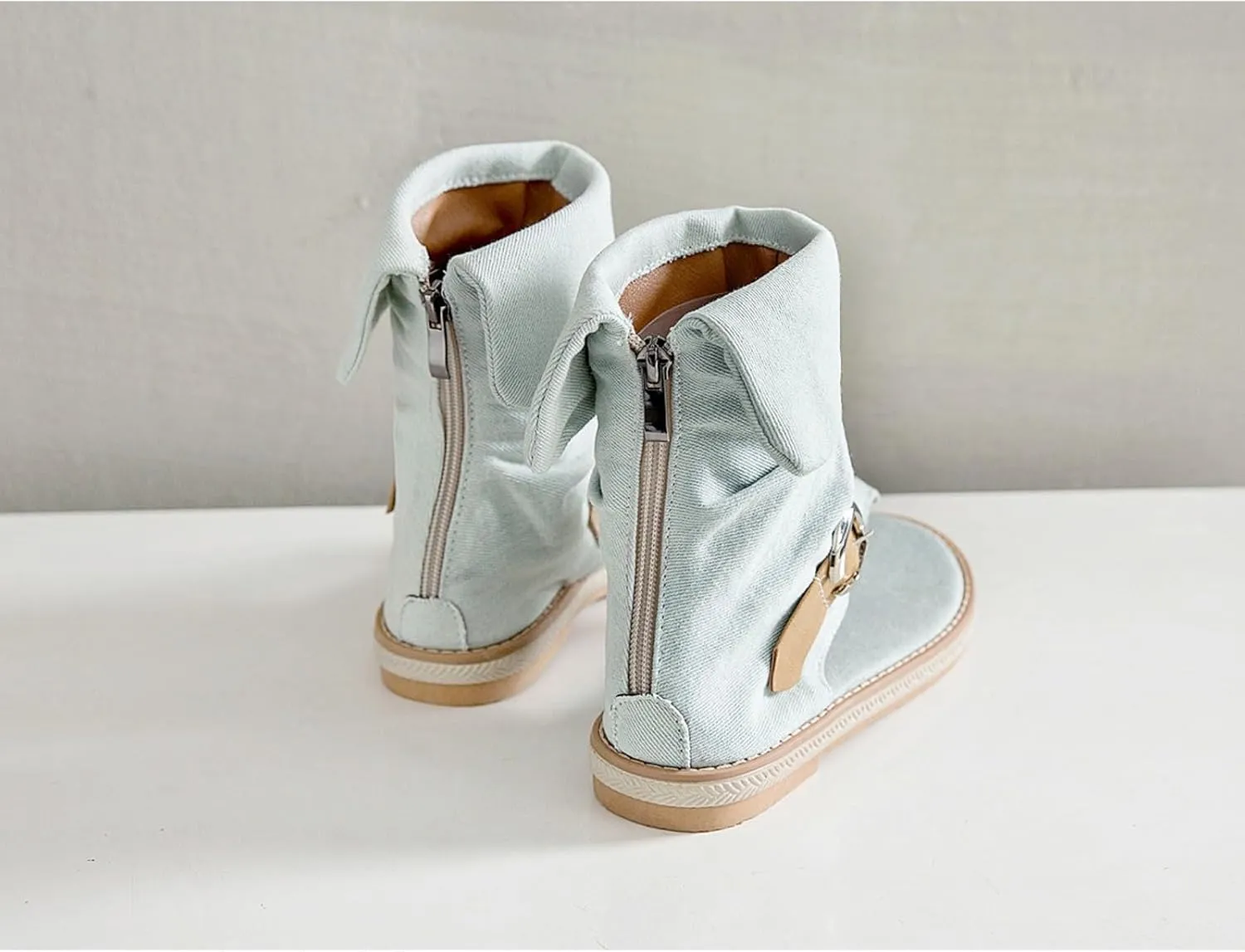 Aflngle Womens Denim Back Zip Flat Open-Toe Sandals Casual High Top T-Strap Clip Toe Short Ankle Boots Summer Thong Flip Flops Gladiator Roman Sandal Mid-Calf Boots