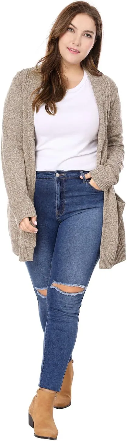 Agnes Orinda Women's Plus Size Classic Cardigan Sweaters Long Sleeve with Pockets Lightweight Cardigans