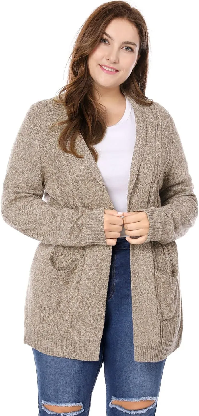 Agnes Orinda Women's Plus Size Classic Cardigan Sweaters Long Sleeve with Pockets Lightweight Cardigans