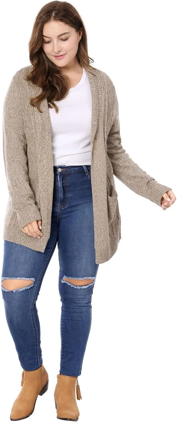 Agnes Orinda Women's Plus Size Classic Cardigan Sweaters Long Sleeve with Pockets Lightweight Cardigans