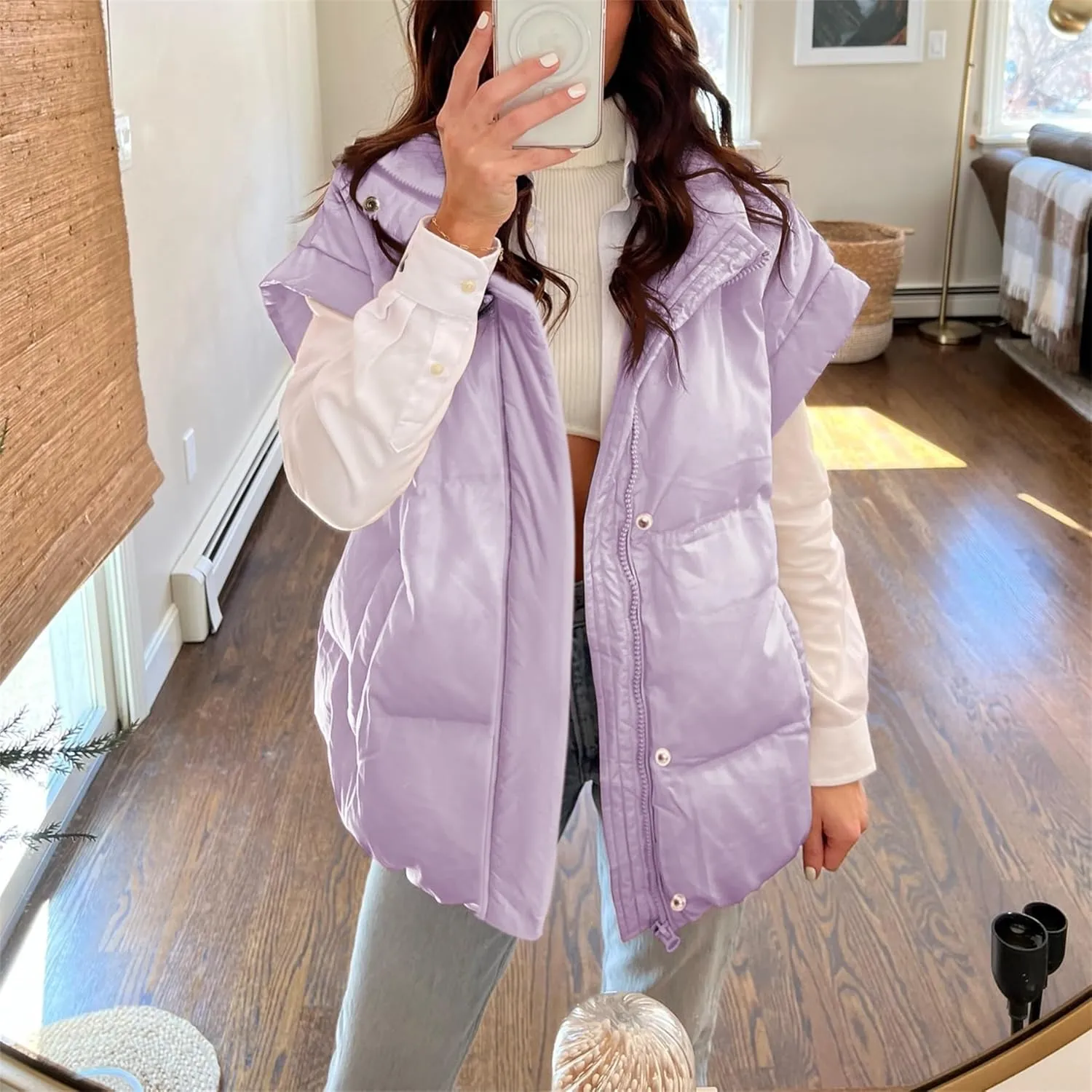 Ainangua Women's Puffer Vest Stand Collar Zipper Sleeveless Jackets Winter Lightweight Vests Warm Padded Jacket Coat