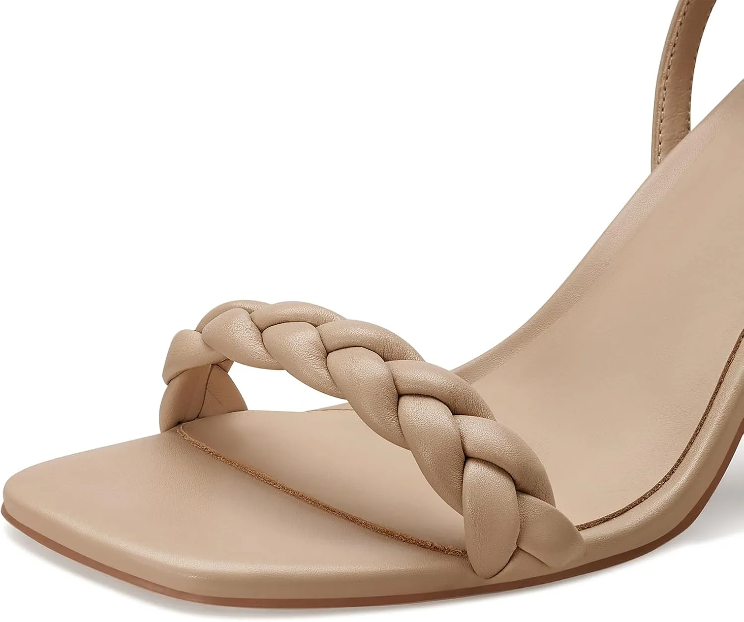 ALICEPUB Women's Braided Heeled Sandals 3 inch Chunky Block Heels Strappy Heels Square Open Toe Heels for Women Wedding Party Dressy