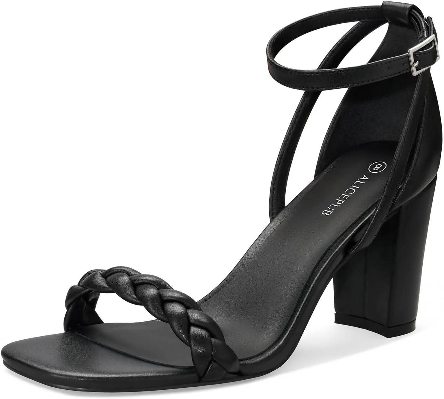 ALICEPUB Women's Braided Heeled Sandals 3 inch Chunky Block Heels Strappy Heels Square Open Toe Heels for Women Wedding Party Dressy