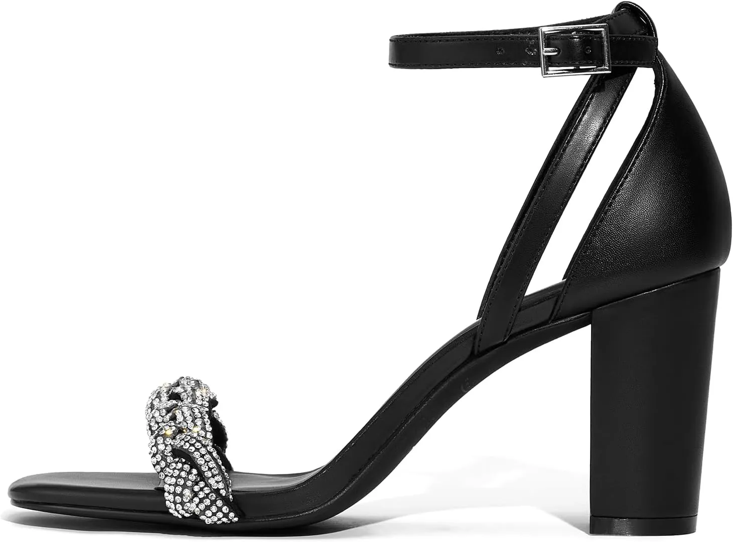 ALICEPUB Women's Braided Heeled Sandals 3 inch Chunky Block Heels Strappy Heels Square Open Toe Heels for Women Wedding Party Dressy