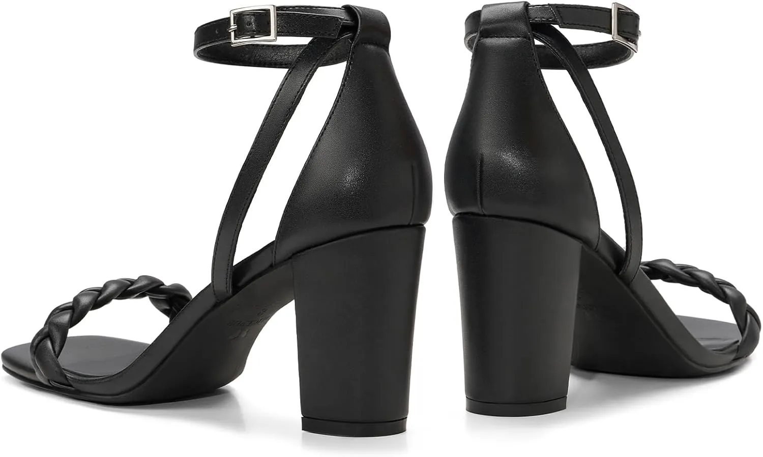 ALICEPUB Women's Braided Heeled Sandals 3 inch Chunky Block Heels Strappy Heels Square Open Toe Heels for Women Wedding Party Dressy